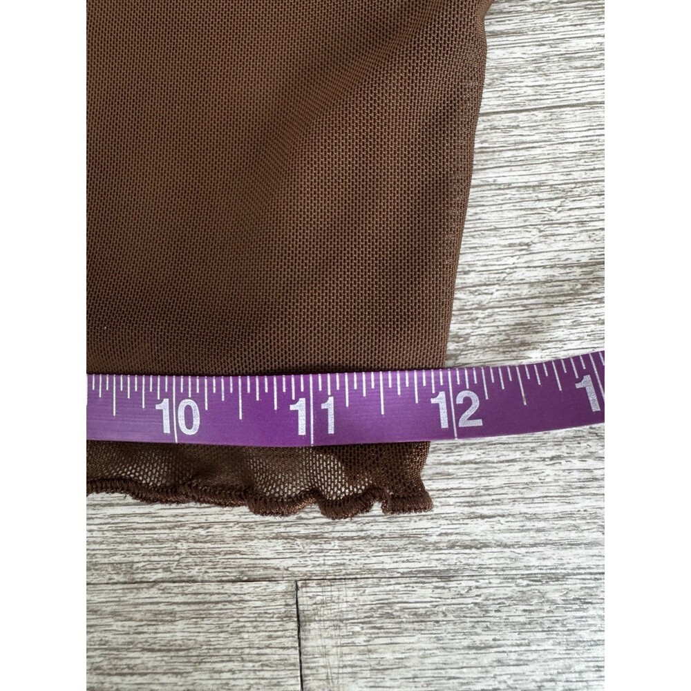 Y2K Brown Sheer Mesh Lace Trim Cropped Button Front Long Sleeve Top M Coquette - Picture 13 of 14